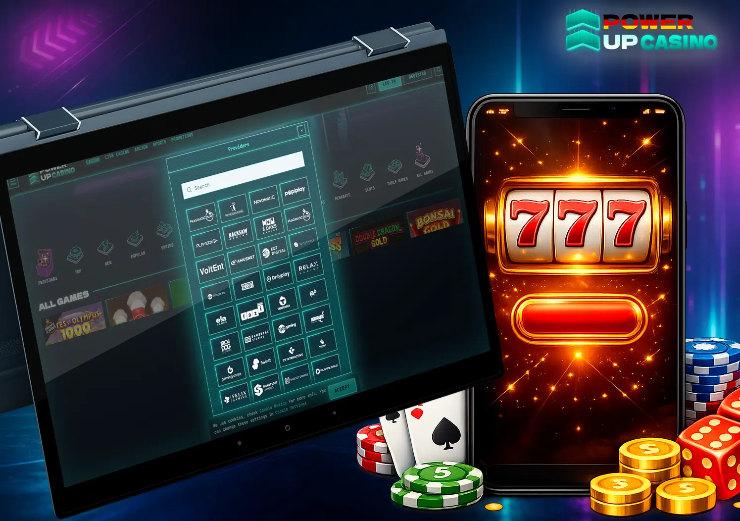 Online-Casino-Spieleanbieter und eine Liste der Anbieter auf dem Bildschirm